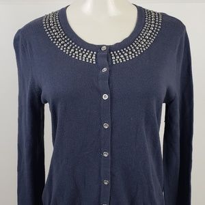 Merona Knit Top size Large Blue Beaded Cardigan